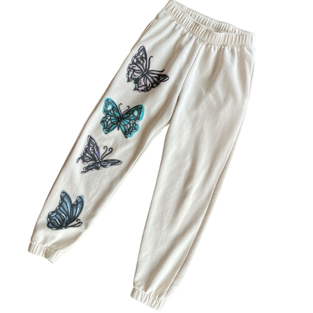 Wild Fable butterfly print fleece joggers in a cream color